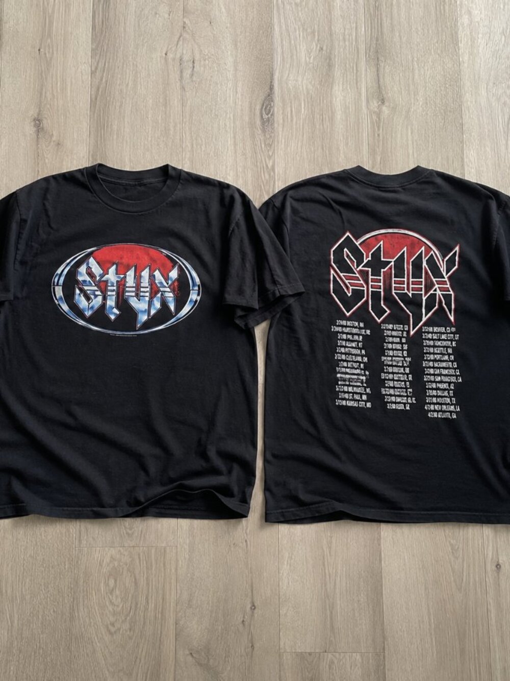 Styx The Windy Cities Tour Red Sun Logo Double Sided Concert T-Shirt